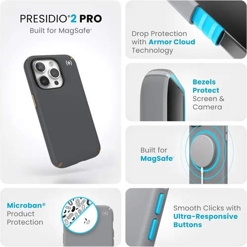 Vista 3 de Speck Funda para iPhone 15 Pro – Diseñada para MagSafe, protección contra caídas, resistente a los arañazos, suave al tacto, funda de teléfono
