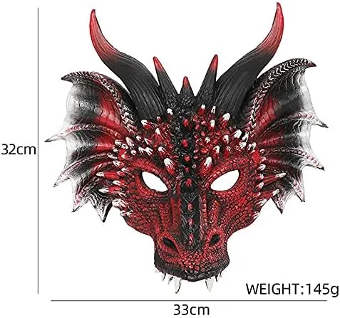 Vista 6 de Alodidae Máscara de dragón 3D, disfraz de fiesta de Halloween, cosplay para adultos y hombres, máscaras de media cara de animales aterradores