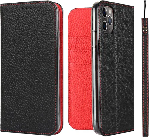 Vista 14 de iCoverCase Compatible con iPhone 11 Pro Max, funda magnética de piel auténtica con bloqueo RFID, correa para la muñeca y ranuras para tarjetas, Verde
