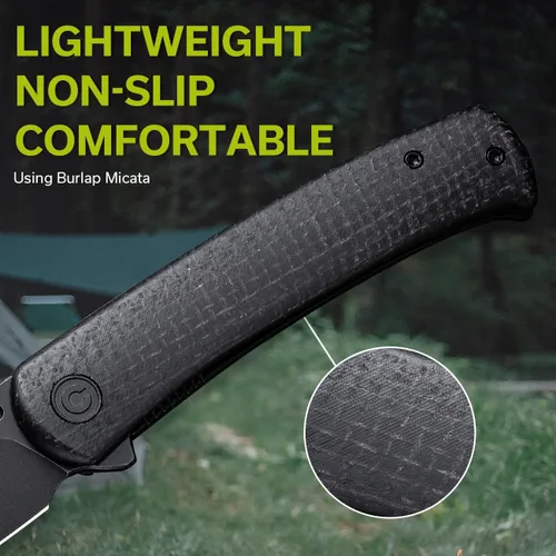 Vista 3 de CIVIVI Caetus Cuchillo de Bolsillo para Hombres, Cuchillo Flipper con Hoja de Acero 14C28N de 3.48", Mango de Micarta de Arpillera, Cuchillo