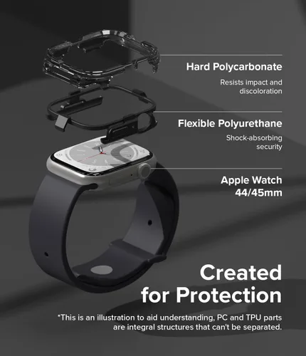 Vista 5 de Ringke Fusion Bumper para Apple Watch Series 9, 8, 7 (1.772 in), SE 3, 2, 1 (1.732 in), funda protectora de doble capa, color negro