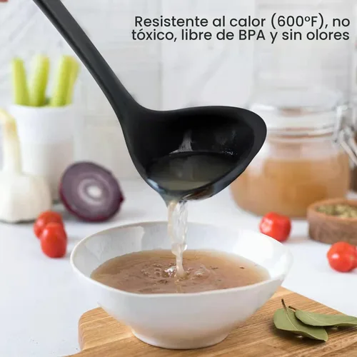 Vista 2 de Juego de 2 cucharones de silicona de 12 pulgadas, cucharas de sopa de mango largo sin costuras y antiadherentes, resistentes al calor, cucharones