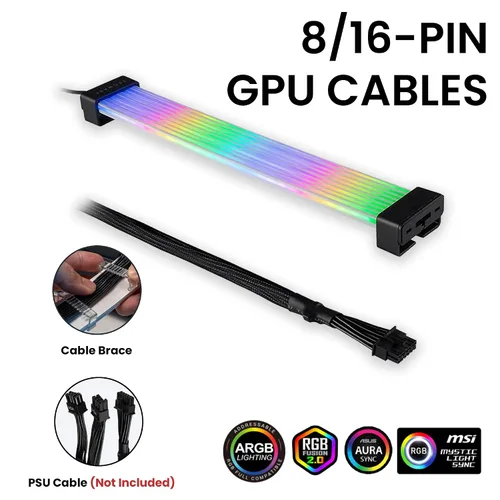 Vista 3 de TECWARE Kit de cubierta de cable RGB Flex Compatible con placa base de 24 pines y GPU de 8 pines/16 pines Extensión de cable PSU ARGB