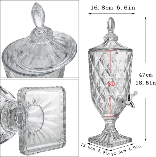 Vista 6 de Dispensador de bebidas de vidrio de 0.8 galones para fiestas con espita de vidrio dispensador de bebidas heladas con tapa, servidor de bebidas