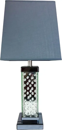 Vista 3 de Ebros Gift Moderna y elegante lámpara de mesa rectangular con cristales flotantes biselados de cristal y metal, con pantalla de tela gris, acento
