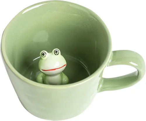 Vista 10 de Taza de Cerámica de Caracol DIHOclub Taza de Caracol Oculta con Animal 3D Dentro, Serie Jardín Figura Hecha a Mano (Verde Manzana)