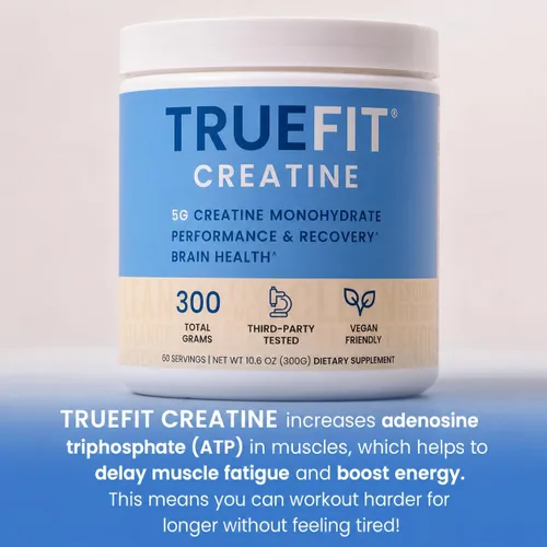 Vista 4 de TrueFit Creatina para mujeres y hombres, creatina micronizada pura monohidrato suplemento en polvo para tonificación muscular, apoyo al estado