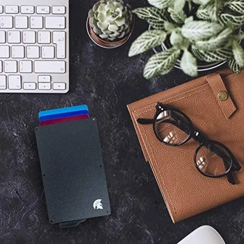 Vista 5 de POWR Cartera Tarjetero - Carteras para Hombre - Tarjetero RFID, Negro azabache con clip negro, Minimalista