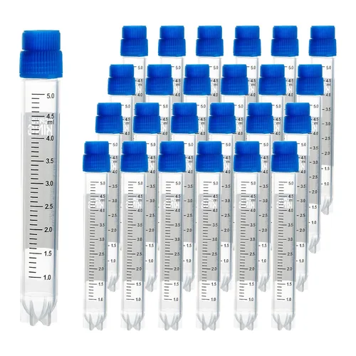 Vista 43 de Cryoviales de 0.0 fl oz, 25Pcs Cryotubes con código de barras lateral, frascos de esterilización con rosca externa, tubos de muestra con tapas Azul