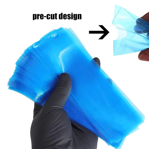 Vista 5 de 200pcs cubiertas azules de la pluma del tatuaje, mangas plásticas desechables para bolígrafos estándar de la máquina