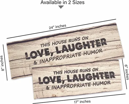 Vista 8 de Decoración de pared con citas en lienzo estirado, con texto en inglés «This House Runs On Love, Laughter & Inappropriate Humor», decoración de pared