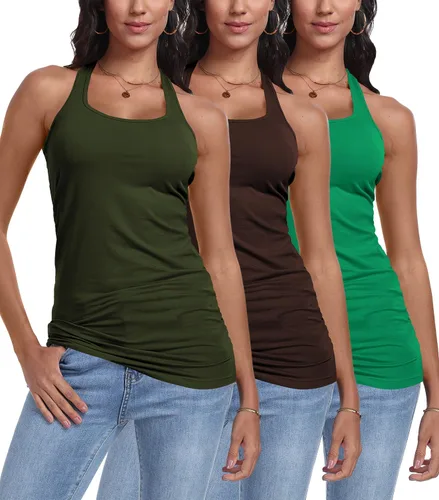 Vista 13 de Paquete de 3 camisetas sin mangas con espalda cruzada para mujer Negro+blanco+rosa