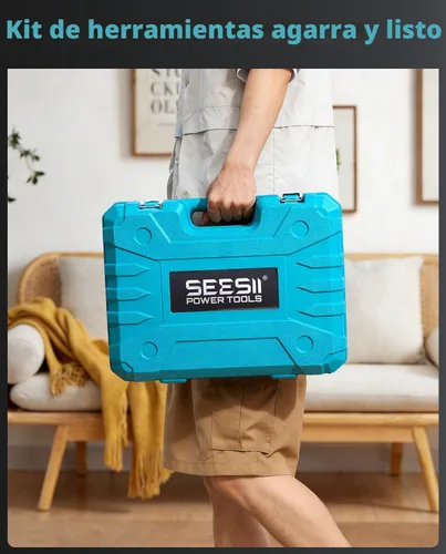 Vista 9 de Seesii - Kit de herramientas con taladro inalámbrico de 21V - Juego de herramientas eléctricas de 190 piezas, kit de herramientas manuales con caja