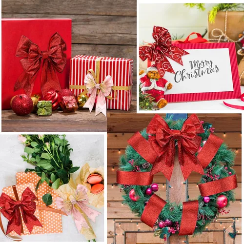 Vista 5 de Modacraft 8 rollos de cinta de Navidad con borde con alambre de 48 yardas, cinta con alambre de 2.4 pulgadas con purpurina de 2.4 pulgadas, cinta