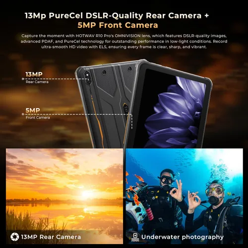 Vista 6 de HOTWAV R10 Pro 2025 Tableta Resistente Android 14 - 10.1 Pulgadas HD+ 10800mAh Tableta Impermeable, 20GB RAM+256GB ROM/1TB TF Tablets
