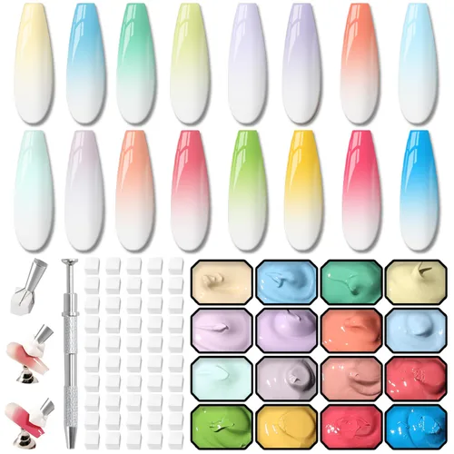 Vista 16 de Esponjas Pat Paleta de Esmalte de Uñas en Gel, 16 Colores Mezclado Degradado Ombré Esmalte en Gel Dando Toques Pintura Degradada Arte de Uñas, Sin