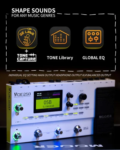 Vista 6 de MOOER Procesador de múltiples efectos GE250 con bucle FX, captura de tono, función MIDI, ecualizador global, máquina de batería, looper estéreo