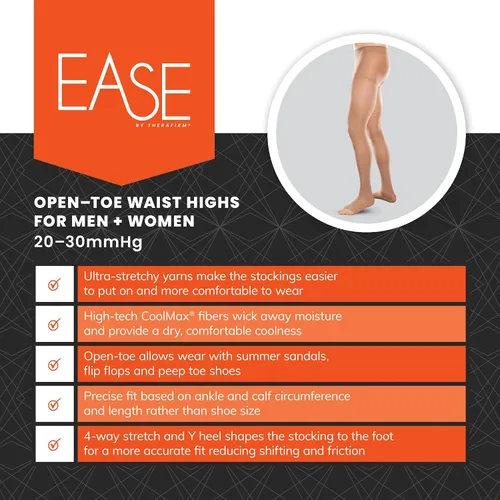 Vista 3 de Ease - Medias de compresión moderadas con punta abierta, opacas, de 20-30 mmHg