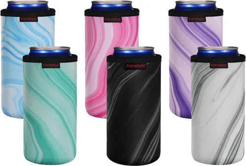 Vista 16 de Paquete de 4 Fundas Enfriadoras para Latas Delgadas de 12oz, Suaves Aisladas Reutilizables Antideslizantes de Neopreno Portavasos Cubiertas