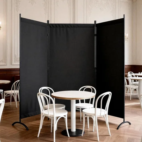 Vista 7 de Divisor de habitación de 3 paneles y pantallas de privacidad plegables con 4 pies de metal curvos, divisor de pared de cubículo para particiones