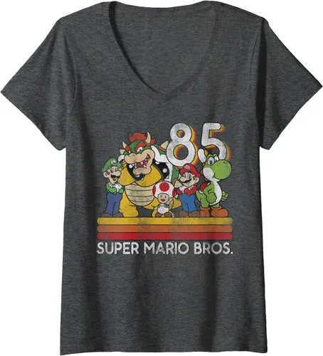 Vista 4 de Camiseta Nintendo Super Mario Retro con cuello en V para mujer
