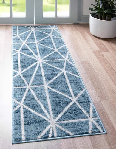 Vista 21 de Unique Loom Matrix Trellis Collection - Alfombra geométrica (2 pies x 6 pies 1 pulgada, azul/azul claro)
