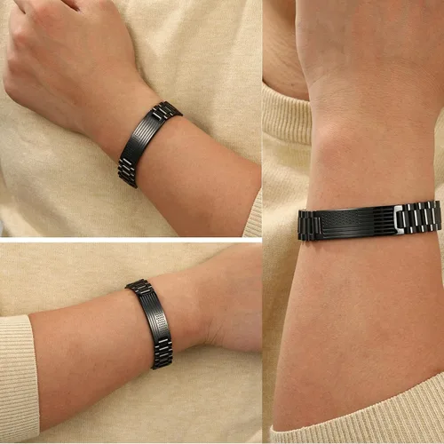 Vista 5 de P. BLAKE Pulsera con versículo bíblico de la bandera estadounidense para hombres, pulsera de acero inoxidable grabada de las Escrituras, religiosa