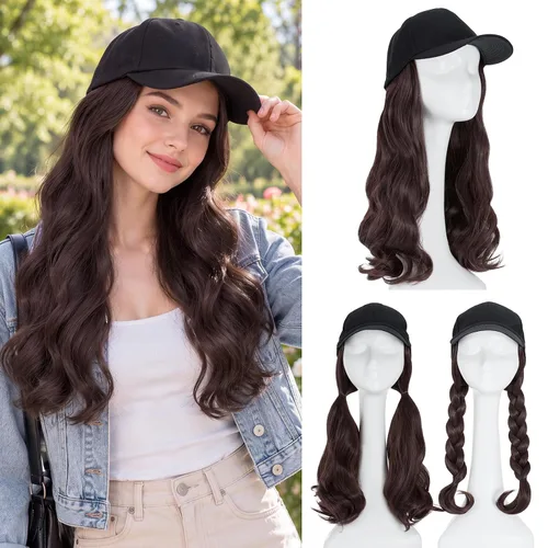 Vista 36 de S-noilite Gorra de béisbol de 6 pulgadas con peluca corta de peinado Bob