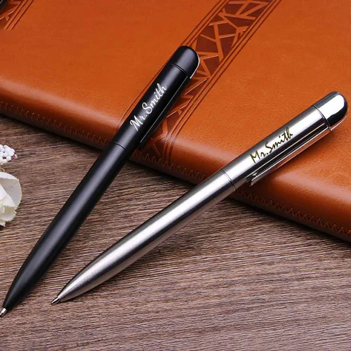 Vista 5 de Amlion Bolígrafos grabados personalizados, bolígrafos personalizados, regalos personalizados para hombres y mujeres, acción de giro, color negro