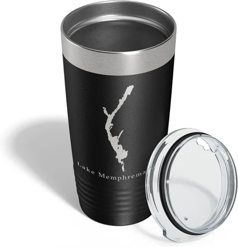 Vista 4 de Lake Memphremagog Map Tumbler Travel Mug Insulated Laser Engraved Coffee Cup Vermont Quebec 20 oz Black