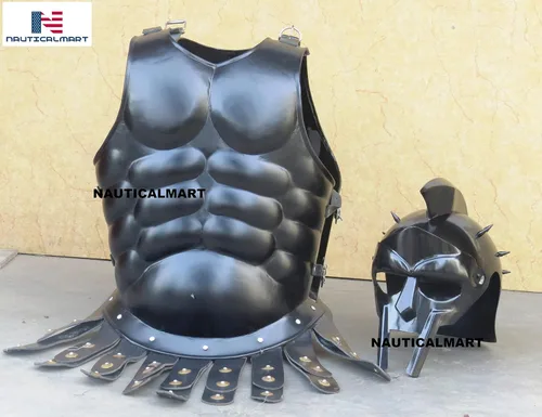 Vista 3 de Medieval para hombre Wearable negro romano armadura muscular con Maximus casco
