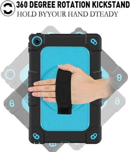 Vista 2 de Funda para niños para Lenovo Tab M10 Plus 3ª generación de 10.6 pulgadas, correa de mano con soporte giratorio para niños, a prueba de golpes
