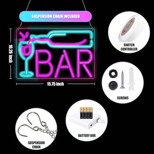 Vista 2 de Letreros de neón para bar en casa, bar con atenuador de 10 niveles, luces de neón alimentadas por USB o batería para cueva de hombre, pub, club