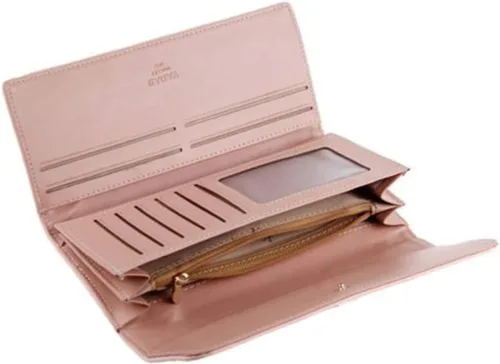 Vista 2 de Cartera de cuero con bloqueo RFID para mujer y mujer con ventana de identificación múltiples ranuras para tarjetas cartera plegable de viaje