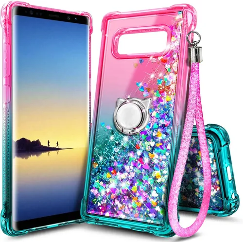 Vista 8 de NZND Funda para Samsung Galaxy Note 8 con soporte de anillo/correa de muñeca, líquido que fluye con purpurina brillante, para mujeres y niñas Agua