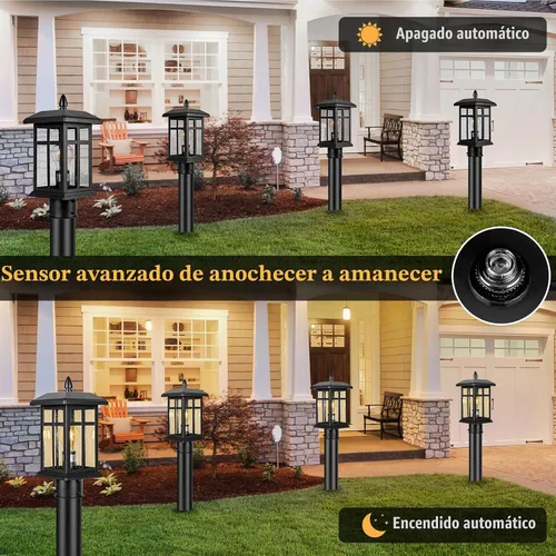 Vista 4 de Brilvibera Lámpara de Poste Exterior Negra de Anochecer a Amanecer, Lámpara de Poste con Montaje en Pilar, Farol de Poste Exterior Impermeable