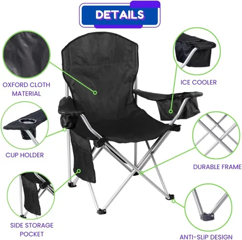 Vista 3 de EZONE Paquete de 2 sillas de campamento con enfriador de hielo integrado, silla portátil, bolsillo de almacenamiento, portavasos y bolsa