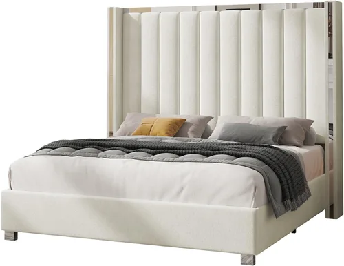 Vista 8 de Jocisland Marco de cama tamaño Queen con cabecero de 58 pulgadas de alto, cama de plataforma tapizada en terciopelo con cabecero tipo wingback