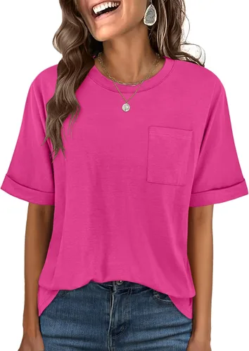 Vista 22 de ANRABESS - Camiseta de manga corta para mujer, estilo oversized, casual, suelta, básica, para verano, con bolsillo Caqui