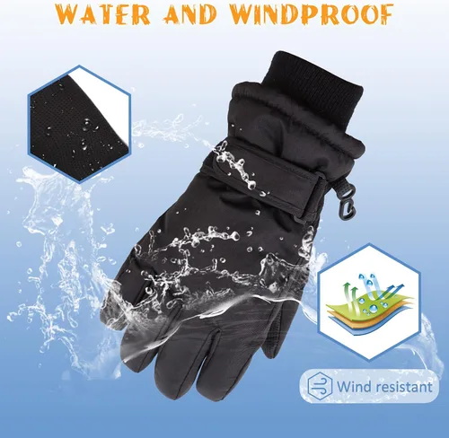 Vista 3 de Guantes de esquí de invierno para niños y niñas, guantes de nieve impermeables para clima frío, guantes de esquí y snowboard con forro polar