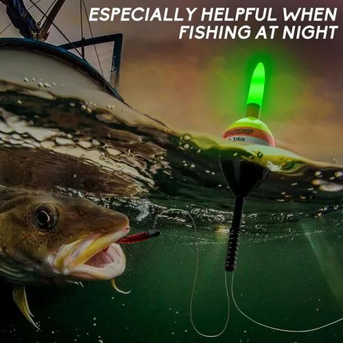 Vista 4 de QualyQualy 4 piezas de flotadores de pesca con luces deslizantes que brillan en la oscuridad, flotador de resorte para pesca de crappie y walleyes
