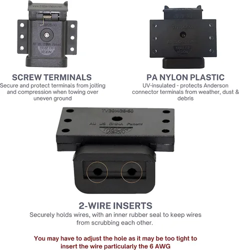 Vista 4 de Trailer Vision 50A Conector y Montaje de Cubierta Protectora - Compatible con AWG 6-12 SB Conector Anderson de 50 Amperios para Cable de Salto