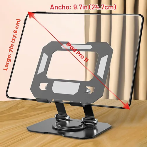 Vista 3 de Soporte para tablet para escritorio, soporte ajustable giratorio de 360°, soporte plegable de aluminio para tableta para iPad Pro, Air, Mini/Samsung