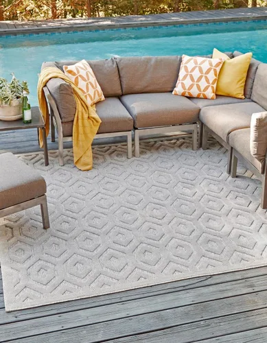 Vista 41 de Unique Loom Outdoor Trellis Textured Collection - Alfombra espacial (2 x 3 pies, rectangular, aguamarina y marfil)