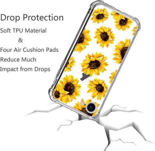 Vista 4 de Funda transparente de girasol compatible con iPhone SE 2022 SE 2020 7 8, funda trasera floral para niñas y mujeres, funda protectora transparente