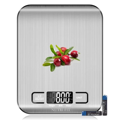 Vista 10 de Báscula de alimentos, NUTRI FIT básculas de cocina digitales con peso en gramos y onzas, plataforma grande de acero inoxidable para hornear, cocinar