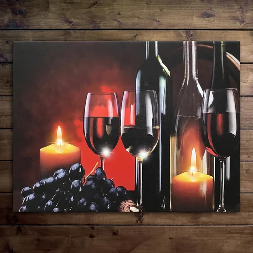 Vista 5 de Arte de pared LED de vino con luces, copas de vino tinto, velas y uvas, decoración de pared en lienzo iluminado, funciona con pilas, para colgar