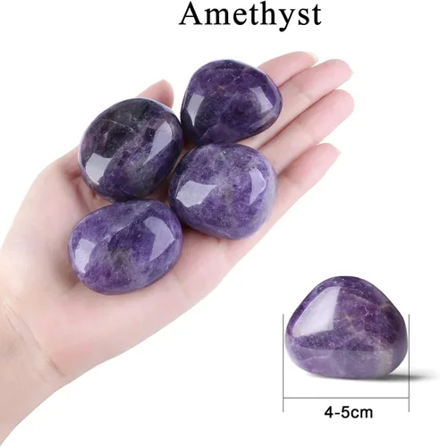 Vista 5 de MAIBAOTA Cristal de amatista de 1.6 a 2.0 pulgadas, piedra de amatista grande, cristales curativos para reiki, piedras pulidas de color morado
