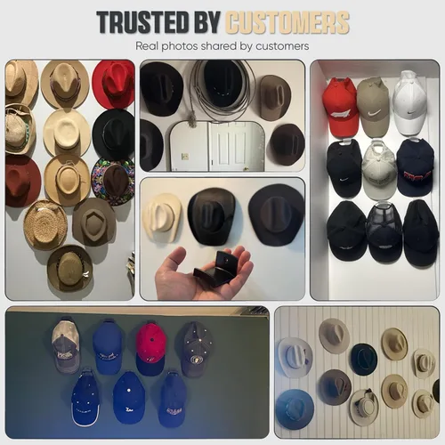 Vista 3 de Modern JP - Ganchos adhesivos para colgar sombreros en la pared (6 unidades) - Perchero para sombreros de vaquero, organizador para sombreros de ala