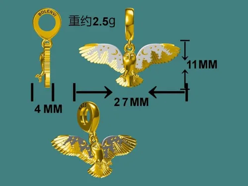 Vista 5 de Cuentas góticas de plata de ley 925 con dije de búho y bosque para Pandora y pulseras o collares similares Plata Sin gemas